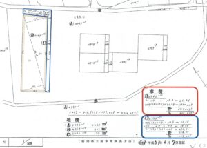 地積測量図 本物件公簿面積803㎡(約242.9坪)及び公衆用道路扱い部分179㎡(約54.1坪)(地図) 地積測量図 本物件公簿面積803㎡(約242.9坪)及び公衆用道路扱い部分179㎡(約54.1坪)(地図)