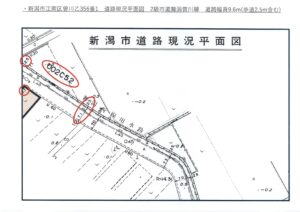 新潟市道路現況平面図　道路幅員9.6m(車道7.1m+歩道2.5m)(地図)
